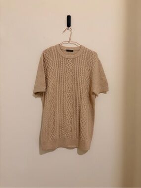 Source Unknown Beige Cable-Knit Crewneck Sweater